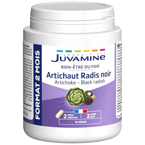 JUVAMINE - Artichaut et Radis Noir - Bien-être du Foie - Contribue au bon Fonctionnement du Système Digestif et Hépatique - Format 2 Mois - 120 Gélules d'origine végétale