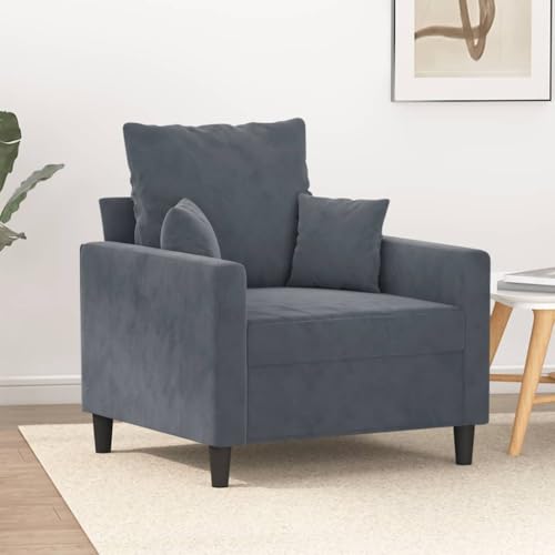 Yunovire Sillón gris oscuro 60 cm de terciopelo, marco de metal, robusto, cómodo, para sala de estar, dormitorio, adulto, sillón de salón