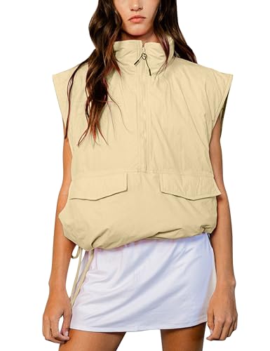 VAOYIU Womens Quilted Puffer Vest Stand Collar Half Zip Sleeveless Padded Jacket Hoodie Pullover Coat with Pockets