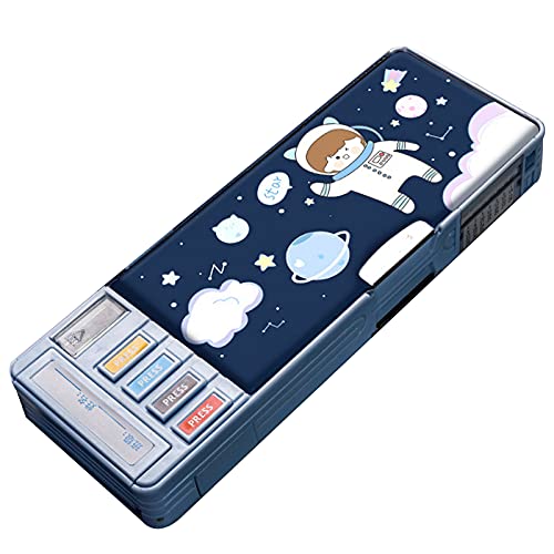 Estojo multifuncional, caixa de lápis com 2 compartimentos para estudantes – conjunto de papelaria com estampa de desenho animado com tesouras e apontador de lápis (tamanho único, estilo 3)