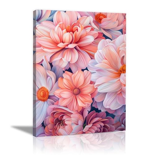 Oeuvre de peinture de fleurs sur toile encadrée aux finitions soignées 40x60