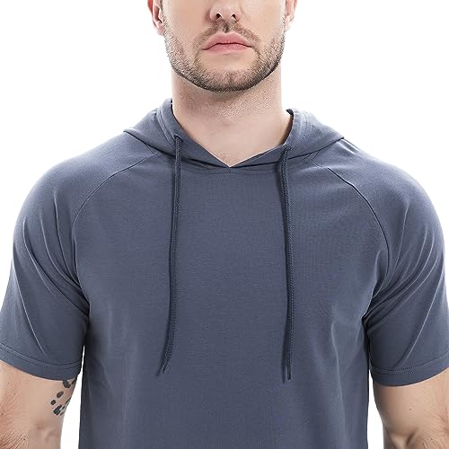 Men Short Sleeve Hoodie T Shirt Drawstring Hooded T-Shirts3