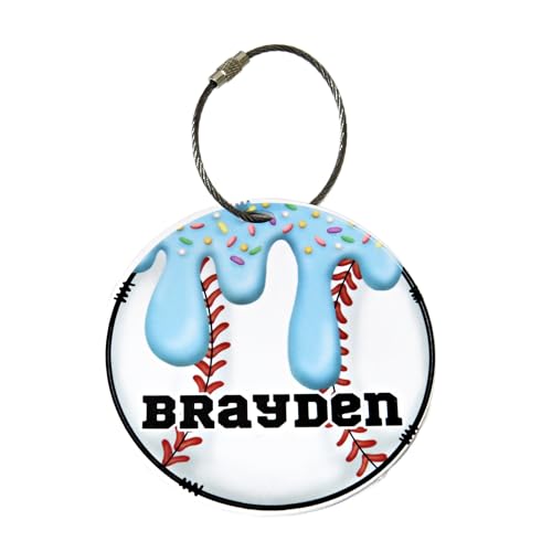 Personalized Baseball Bag Tag with Name for Backpack Sports Bag - Custom Kids Ice Cream with Sprinkles Drip Acrylic ID