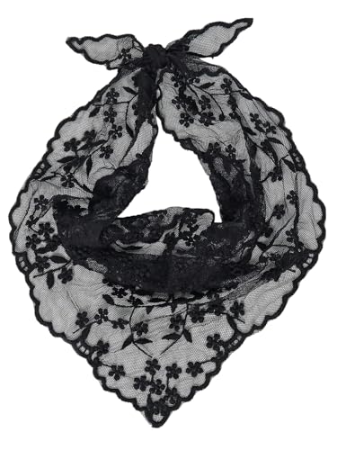 SweatyRocks Womens Floral Embroidery Lace Triangle Hair Scarf Headband Sheer Hair Bandana Black One-Size