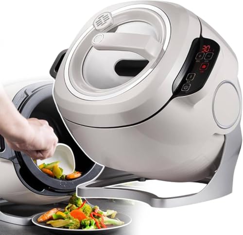 Máquina de cocción automática de 2000 W, rotación de 360°, máquina de freír automática comercial, procesador de alimentos comercial de 6 L, calefacción 3D, 3 modos de velocidad, para freír, guisar