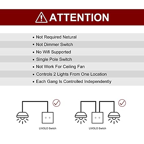 Livolo Light Switch 2 Gang With Black Tempered Glass Plate, Double Touch Light Switch,Vl-A801/01-4Bg #TOP7
