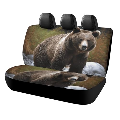 Housses de siège arrière de voiture ours marron antidérapantes et durables pour banquette