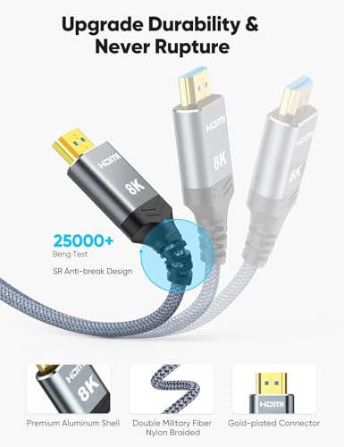 Image of Highwings Long 8K Fiber Optic HDMI Cable 50 FT, 2.1 Unidirectional 48Gbps High-Speed Slim HDMI Braided Cord 8K60Hz 4K120Hz HDR /eARC HDCP 2.2 /3D Compatible for PS5 and DVD Player