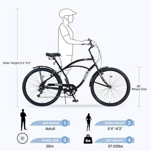 Multiple Colors 26 Inch Beach Cruiser Bike, Commuter Bicycle
