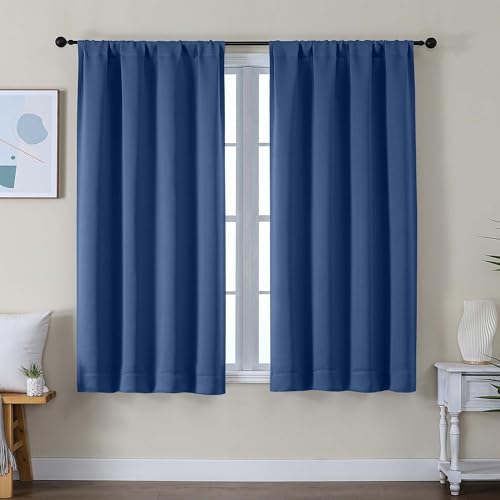 Image of Simplebrand Ava Royal Blue Short Blackout Curtains for Bedroom 54 Inches Long 2 Panels Set, Solid Thermal Insulated, Energy Saving Window Treatment Curtains Blackout Drapes, W40 x L54 Inch, Royal Blue