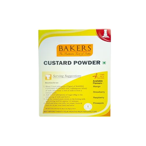 Image of BAKERS Custard Powder | Vanilla Flavor | (100g x 6, 600g) | Contains No Eggs | Long Shelf Life | Makes Smooth, Creamy, Testy & Juicy Custard | Quick & Easy to Make |Best For Fruit Salads & Puddings