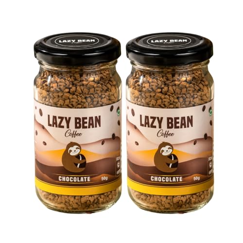 Image of Lazy Bean Intense Chocolate Flavoured - Premium Instant Coffee Powder 50g (Pack of 2) | Strong Black Coffee, Rich Aroma, Quick-Dissolving Granules | Ready in Seconds for Hot or Iced Brews at Home, Office, Travel