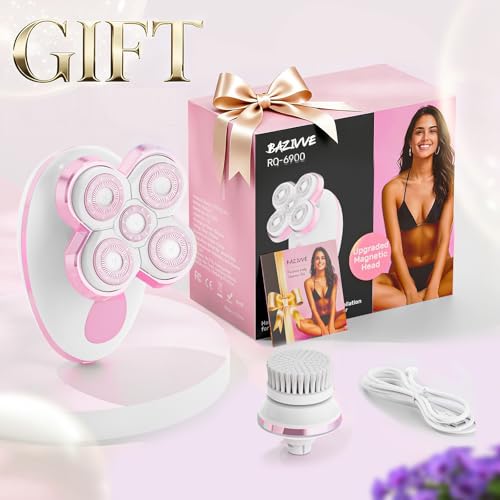 Electric Razors for Women - Upgraded Magnetic Electric Shaver for Women, Cordless Painless Hair Remover for Legs Bikini Face, Lady Trimmer for Sensitive Skin, Detachable and Waterproof, Cherry