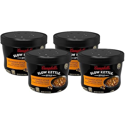 Campbell's Slow Kettle Style Southwest-Style Chicken Chili with Beans and White Meat Chicken, 15.7 oz Microwavable Bowl (Pack of 4) Cover