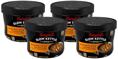 Campbell's Slow Kettle Style Southwest-Style Chicken Chili with Beans and White Meat Chicken, 15.7 oz Microwavable Bowl (Pack of 4)