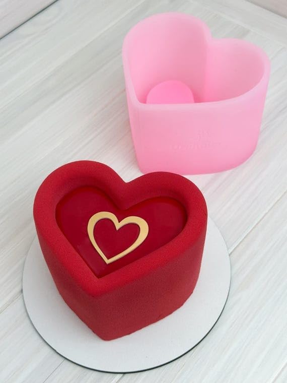 Image of Royals Silicone Cake Bento Mould for Baking Cake Pan Set Non-Stick Baking Mold Silicone Baking Tins Air Fryer Small Cake Tins for Baking Layer Cake Cheesecake (Heart)