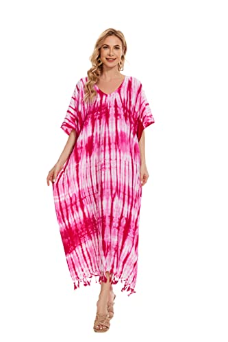 Image of Beautybatik Women Hippie Tie Dye Caftan Kaftan Loungewear Maxi Plus Size Long Dress XL to 4X