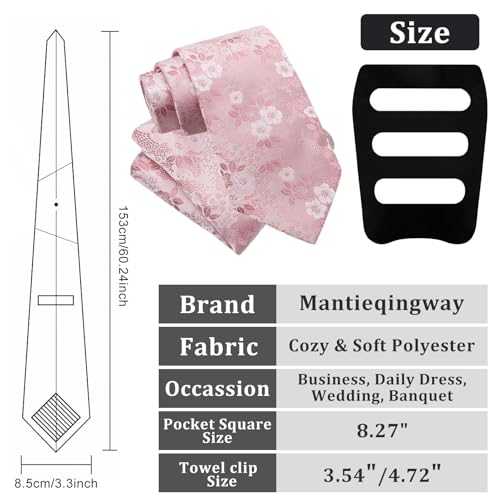 Image of Mantieqingway Floral Ties for Men, 3pcs /set Neck Tie Pocket Square Holder Set for Wedding Business Prom Party Usual