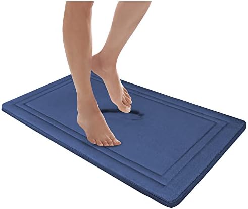 MICRODRY Quick Drying Memory Foam Framed Bath Mat with GripTex Skid-Resistant Base, 21x34, Blue
