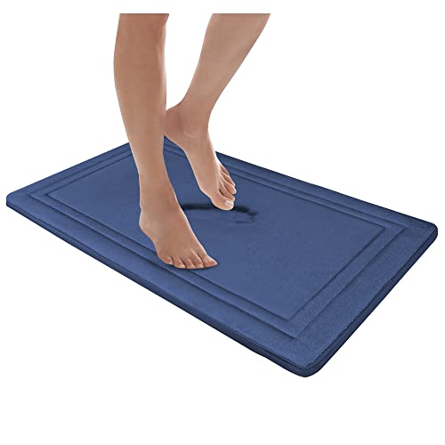 Microdry Quick Drying Memory Foam Framed Bath Mat With Griptex Skid-Resistant Base, 21X34, Blue #TOP2