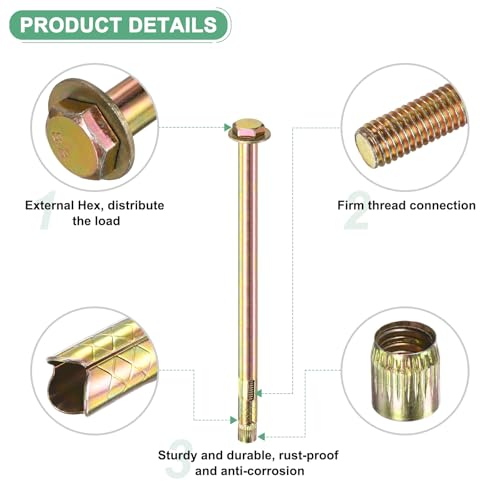 Image of M METERXITY 5-Pack Hex Expansion Bolt, M10x200mm Colored Galvanized Iron-Carbon Steel External Hex Expansion Bolts, Anti-Corrosion Metal Bolt for Concrete /Dry Brick /Block Walls