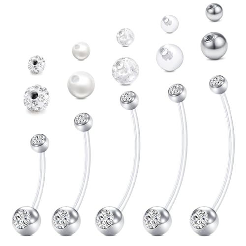 LAURITAMI Pregnancy Belly Button Rings 14G Clear Belly Rings Acrylic Bioflex CZ Sport Maternity Belly Navel Ring Barbell Body Jewelry Piercing