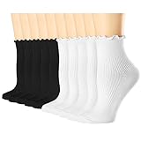 Mcool Mary Womens Ruffle Socks 10 Pairs,Casual Cute Ankle Socks Comfy Breathable Cool Knit Cotton Crew Frilly Sock for Women