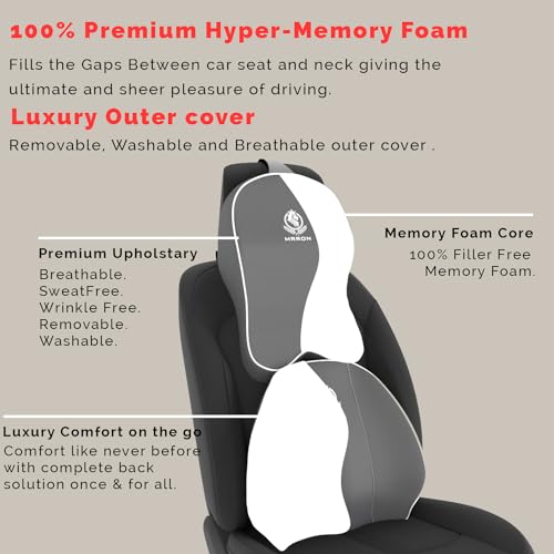 Image of MRRON Series Memory Foam Neck Rest & Extra Lumbar, Relief Pillow, 100% Soft Memory Foam Pillow, Adjustable Strap, Cervical Support for Car Seat. (Grey, Spine Support)