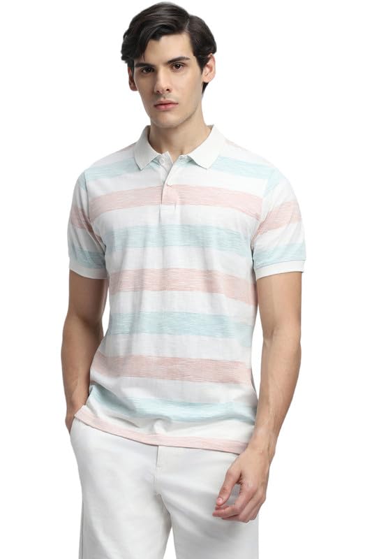 Image of Dennis Lingo Men's Blue Cotton Polo Neck Tshirt, Regular Fit Half Sleeve