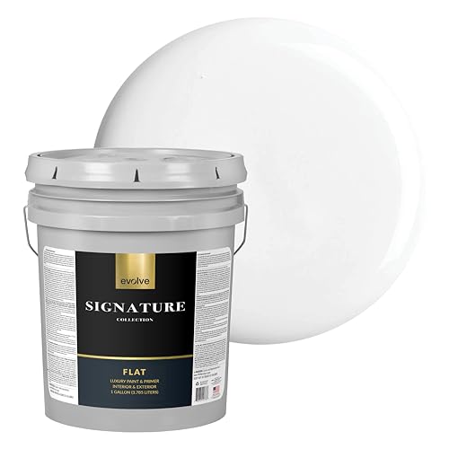 EVOLVE Signature Collection Luxury Interior Paint & Primer, Flat Sheen (Cloud White), 5 Gallon – Premium One-Coat Coverage, Low VOC, Low Odor, Washable Finish for Walls, Ceilings & Trim