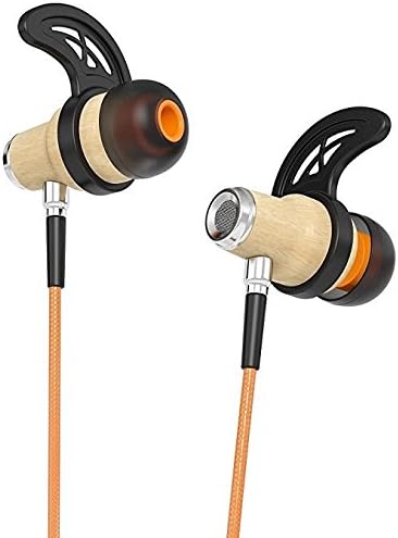 Symphonized NRG 2.0 Bluetooth Wireless Wood in-Ear Noise-isolating Headphones, Earbuds, Earphones with Mic & Volume Control (Orange)