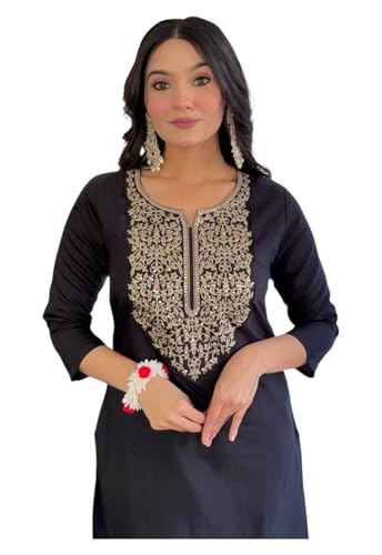 Kurta brodé en viscose noir seyant pour vos soirées et grands événements traditionnels