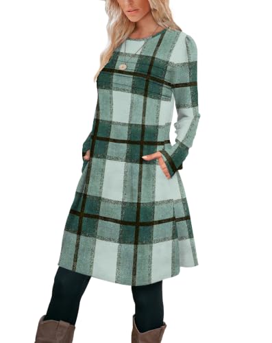 Image of OFEEFAN Womens Long Sleeve Tunic Dress Fall Fashion Sweater Dress with Pockets Pleated Front Casual Winter