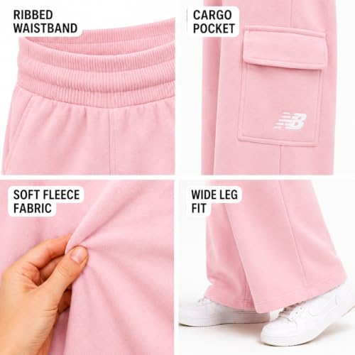Image of New Balance Girls Sweatpants - Soft Fleece Cargo Wide Leg Sweatpants Cargo Jogger Pants for Girls with Pockets (7-16)