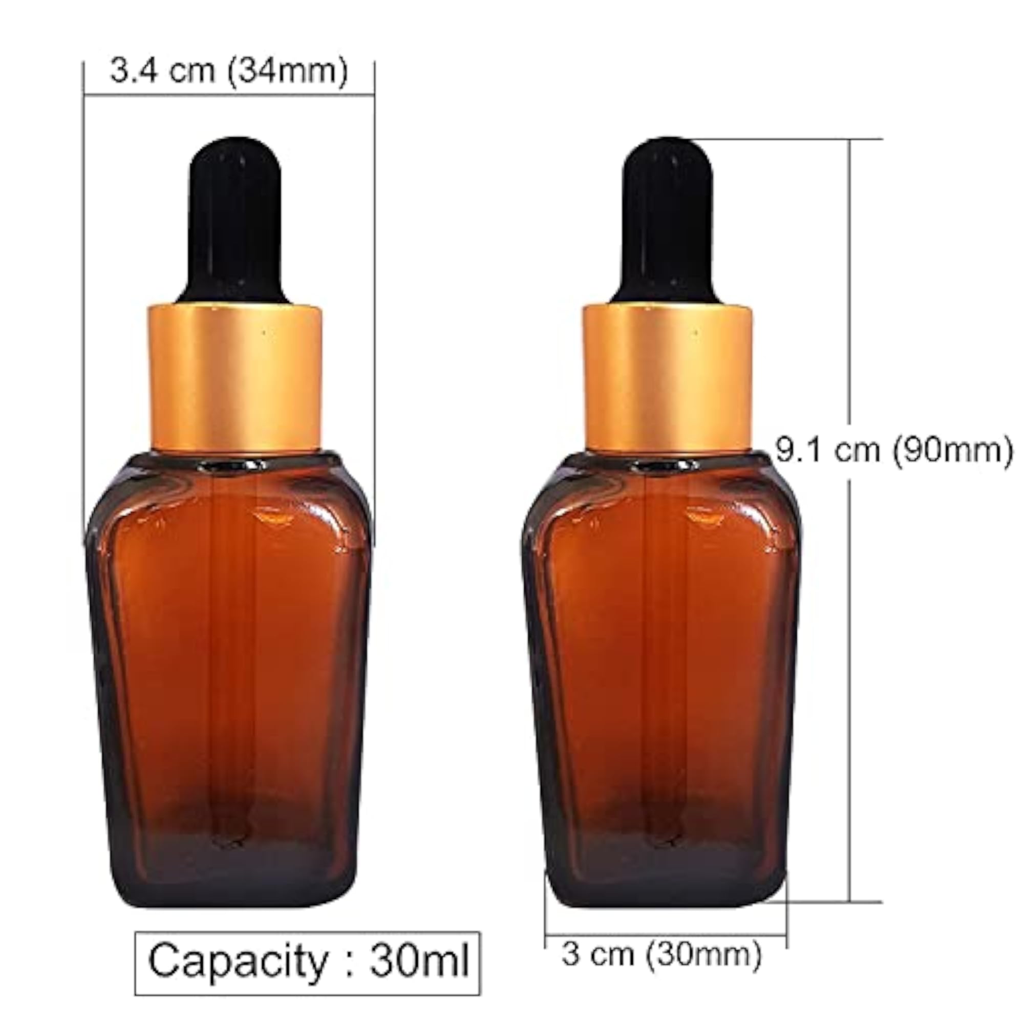 Pack of 5 Square Shape Amber Glass Dropper Bottles 30ml