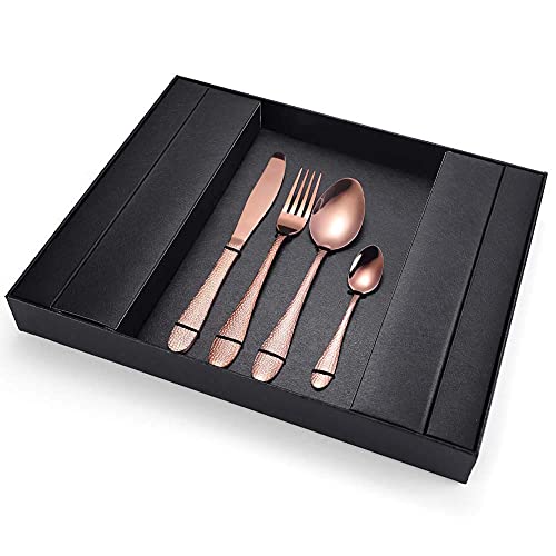 Ménagère en Acier Inoxydable, Lot de 4 Couverts, Vaisselle en Acier Inoxydable, avec Couteau, Fourchette, cuillère et Coffret élégant (Or Rose, 20 pièces)