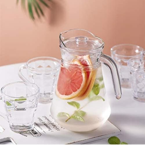 Image of 1300 ml Glass Beverage Jug with Lid & Handle - Pack of 1 - Heat‑Resistant Borosilicate Glass - Ideal for Iced Tea, Juice, Water, Milk, Cold & Hot Drinks