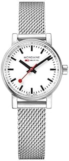 Mondaine Evo2 MSE.26110.SM Damenuhr 26mm - Bahnhofsuhr in Silber Edelstahl Armband 30m wasserdicht Saphirglas mit rotem Sekundenzeiger