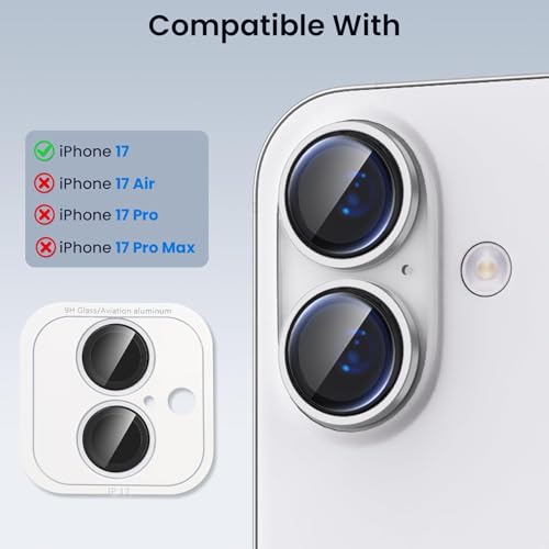 Image of Lensarmor Compatible With White iPhone 17 Camera Lens Protector - 9H Tempered Glass, Scratch Resistant, Flash-Friendly Premium Lens Cover