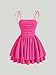 WDIRARA Women's Tie Shoulder Ruched Sleeveless Shirred Layered Ruffle Hem Cocktail Party Cami Dress Hot Pink X-Small