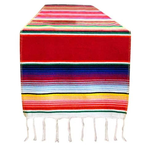 Lizbin Mexican Table Runner, 14” x 84” Table Runner Mexican Table Runners Rainbow Colors for Picnic Table Party Decoration Mexican Party Decoration Table Decor