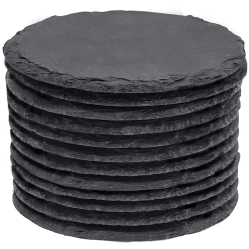 WEWINK PLUS 12 Pieces Slate Coasters Bulk, 4 Inch Round Laser Engraving Blanks