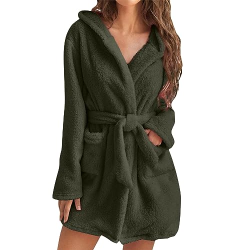 riou Albornoz Mujer Baño,Bata Corta Mujer Invierno Polar Manga Larga Bata de Casa Mujer con Capucha Suave y Absorbente Albornoz Mujer Invierno Polar Esponjoso Felpa Bata de Noche Regalos
