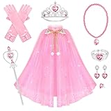 Hapgo 10 Pieces Princess Cape Set Dress up Clothes for Little Girls Party Cosplay Cloak with Jewelry Tiara Crown Wand Gloves