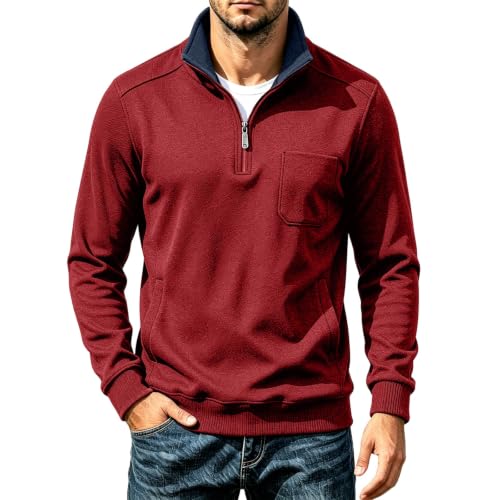Men's Long Sleeve Shirts Fleece Lined Textured Fashion Quarter Zip Pullover - image 1