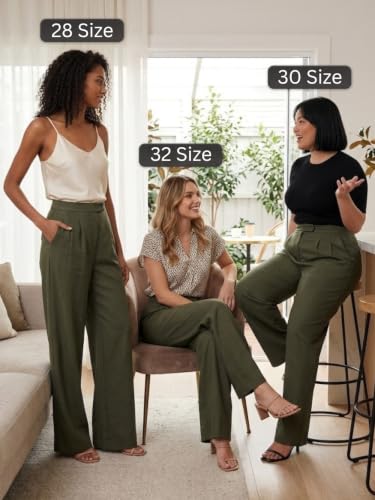Image of Leriya Fashion Women Relaxed Fit Wide Leg Trousers | Malai Cottage Clip Closure Wide Leg Pants for Women | Casual Straight Lounge Pants with Pockets | Stylish Everyday Office Outfit Bottom Pant