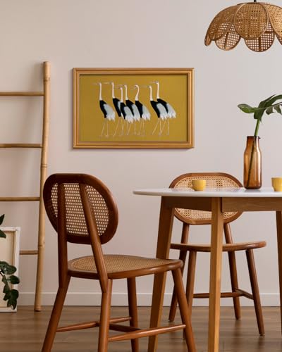 Image of HUARCEY Gold Framed Vintage Wall Art for Living Room, Animals Painting Prints Shelf Decor for Kitchen, Aesthetic Bedroom Wall Art Decor, Christmas Gifts for Friends or Family (Seven Cranes 16 inchx24 inch)