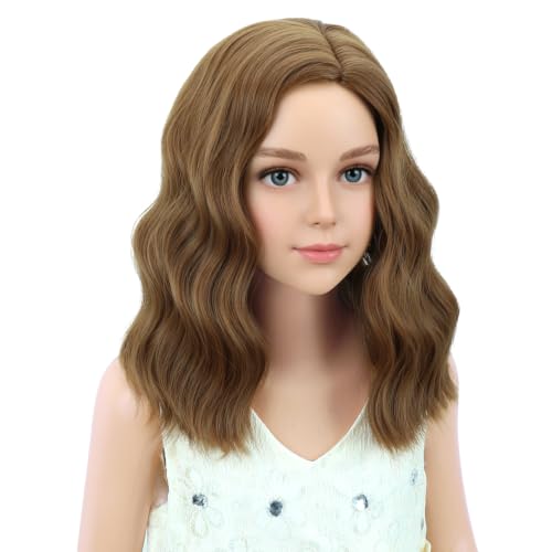 Image of PATTNIUM Kids Chocolate Brown Wig Child Light Brown Wig Short Bob Wavy Cury Wigs Girls Brown Hair Synthetic 12 inch Wigs with Wig Cap