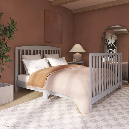 Image of Dream On Me Universal Crib to Full Size Bed Conversion Kit, Solid Wood Bed Rails for Select Convertible Cribs, Strong & Stable Support, Pebble Grey