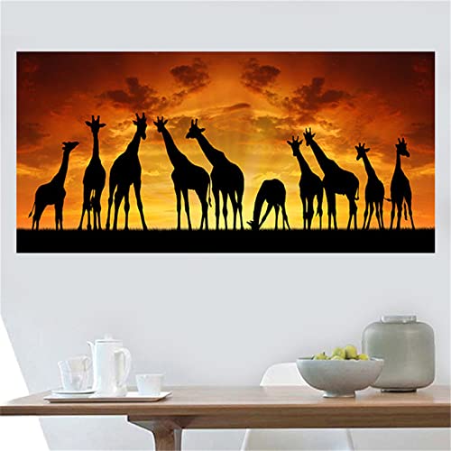 Broderie Diamant Girafe au Coucher de Soleil Grand Format 40x120cm Fheeao pour Adultes et Enfants